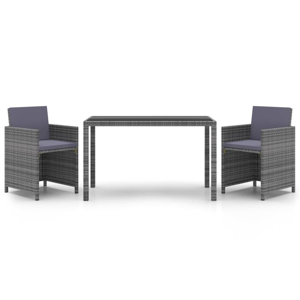 vidaXL 3-tlg. Garten-Essgruppe mit Kissen Poly Rattan Grau