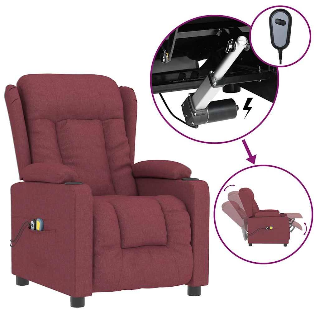 vidaXL Massagesessel Elektrisch Weinrot Stoff
