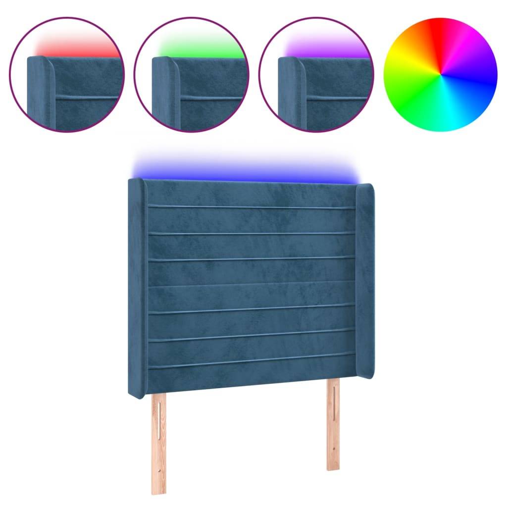 vidaXL LED Kopfteil Dunkelblau 83x16x118/128 cm Samt