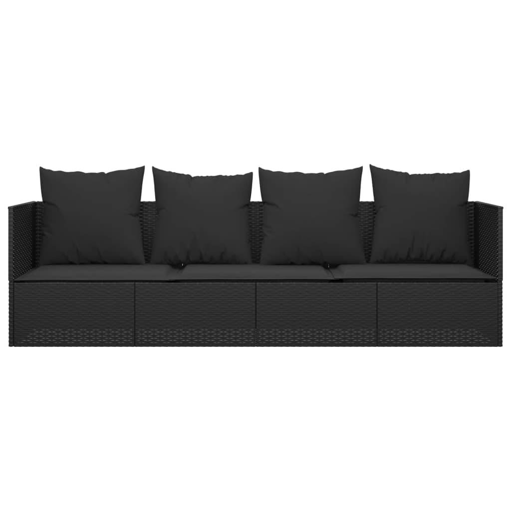 vidaXL Outdoor-Loungebett mit Kissen Schwarz Poly Rattan