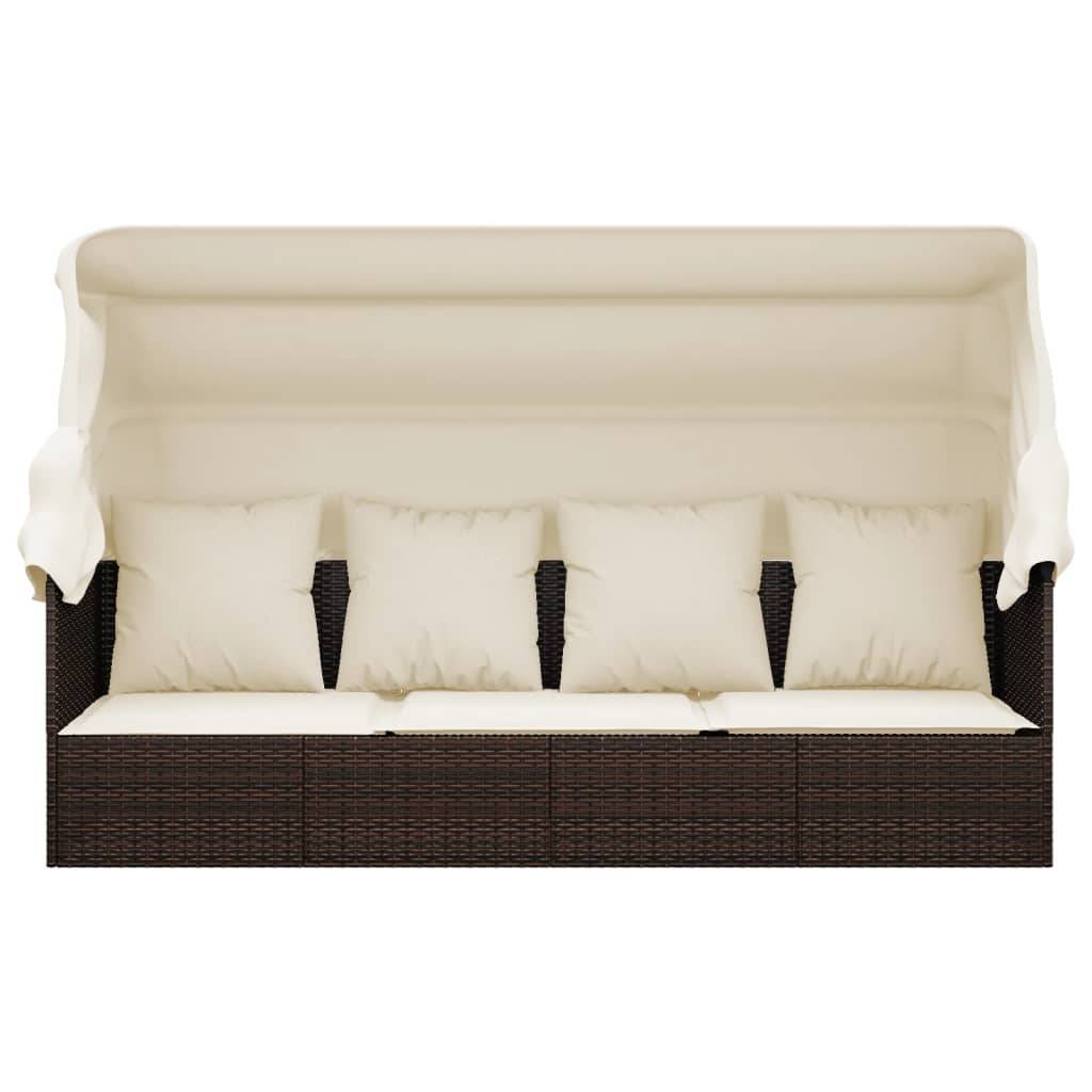 vidaXL Outdoor-Loungebett mit Dach und Kissen Braun Poly Rattan