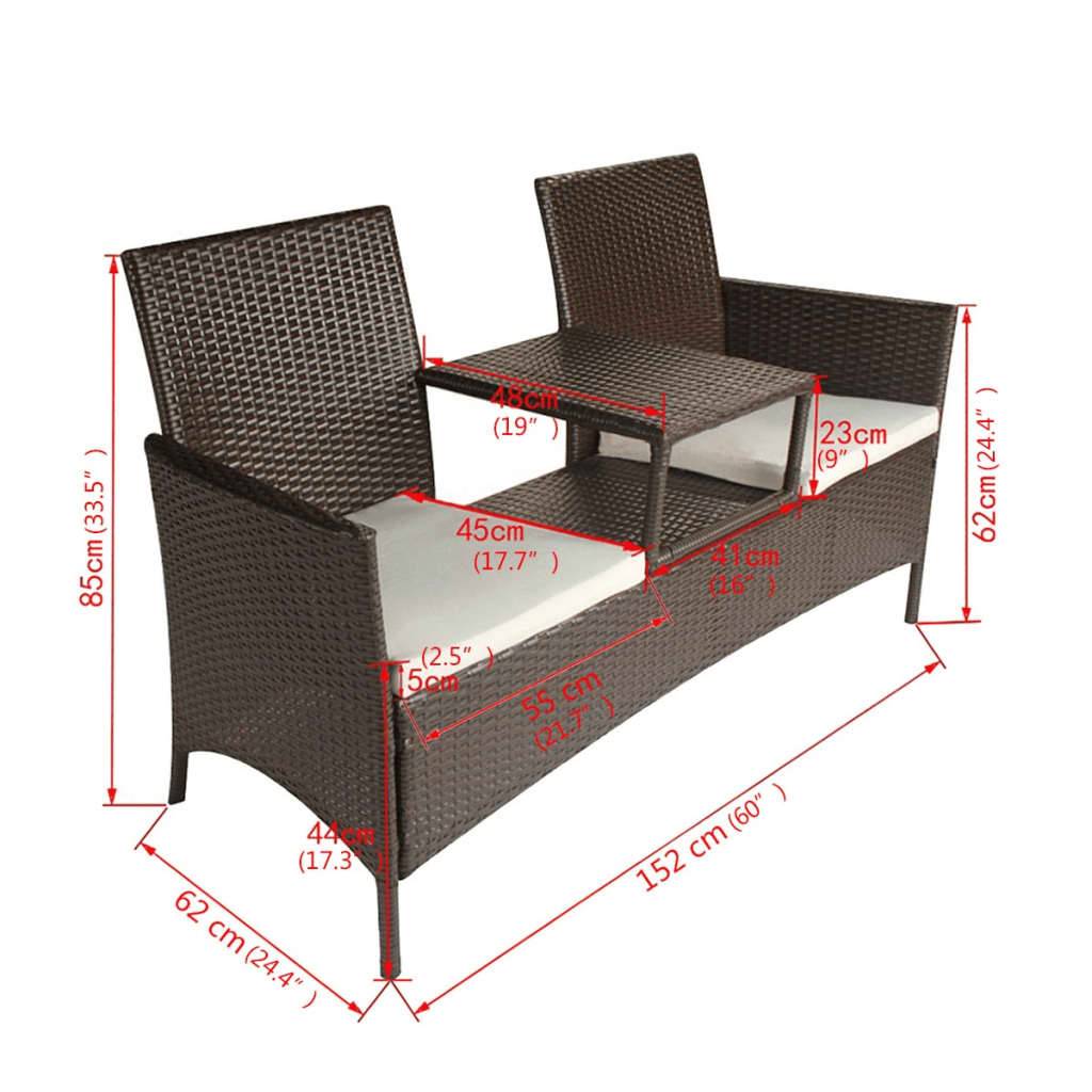 vidaXL 2-Sitzer-Gartensofa mit Teetisch Poly Rattan Braun