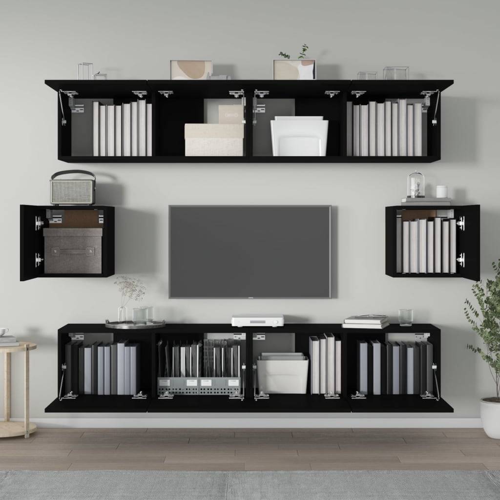 vidaXL 6-tlg. TV-Schrank-Set Schwarz Holzwerkstoff