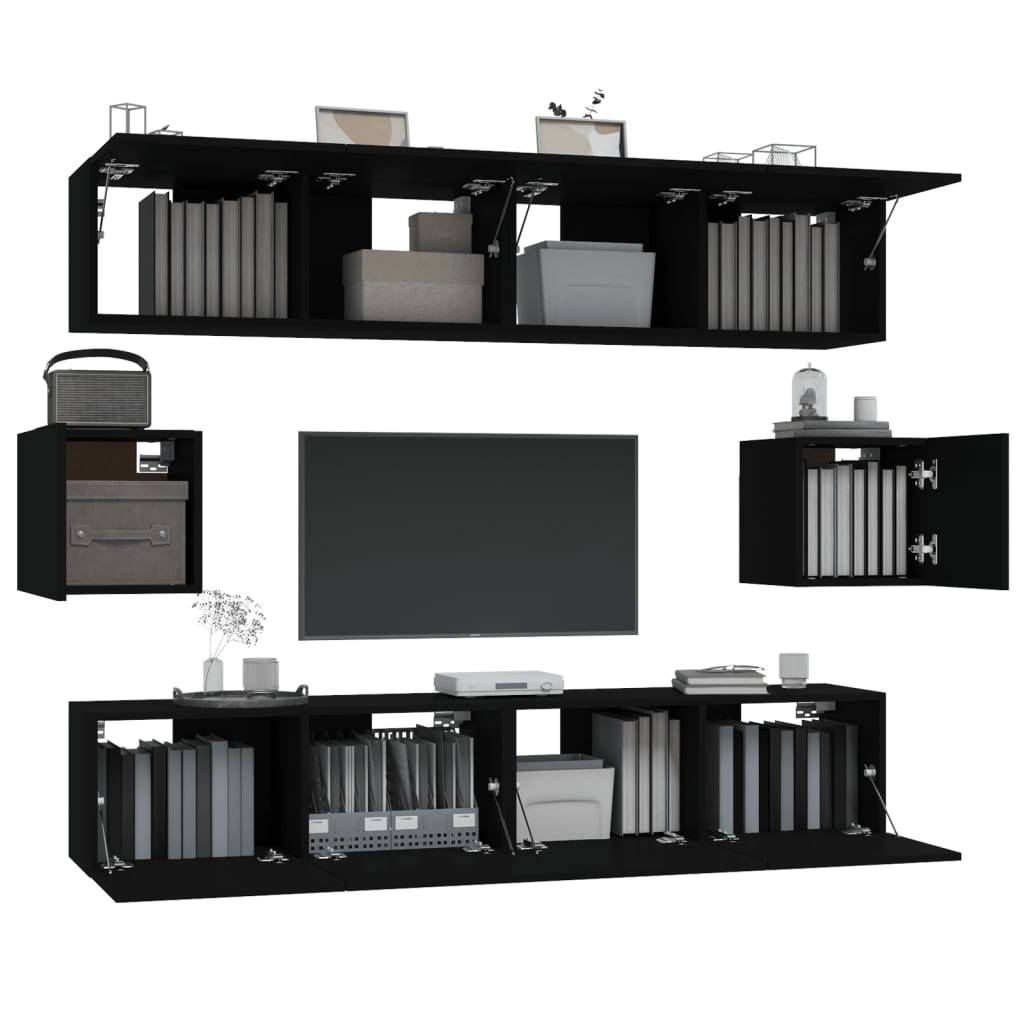 vidaXL 6-tlg. TV-Schrank-Set Schwarz Holzwerkstoff