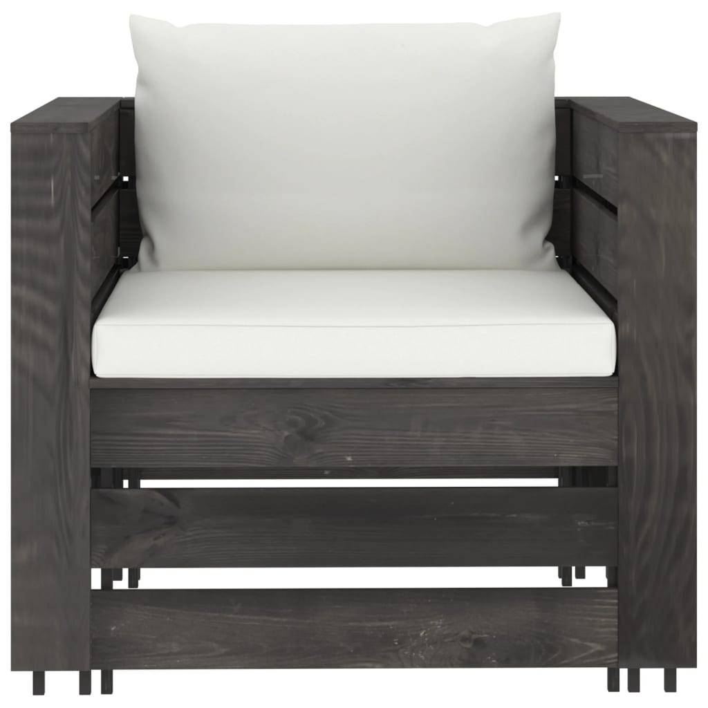 vidaXL 2-tlg. Garten-Lounge-Set mit Kissen Grau Imprägniertes Holz