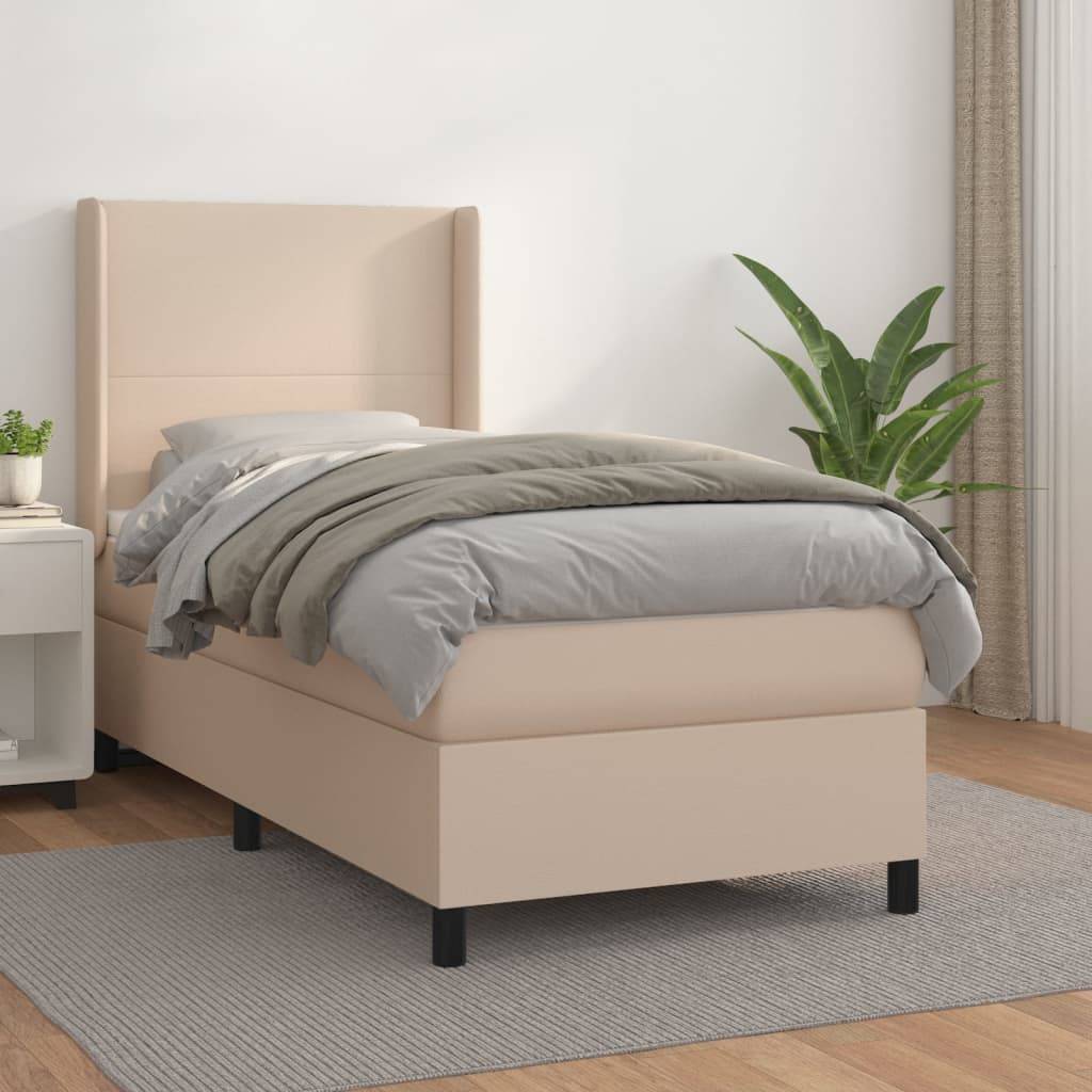 vidaXL Boxspringbett mit Matratze Cappuccino-Braun 90x200cm Kunstleder