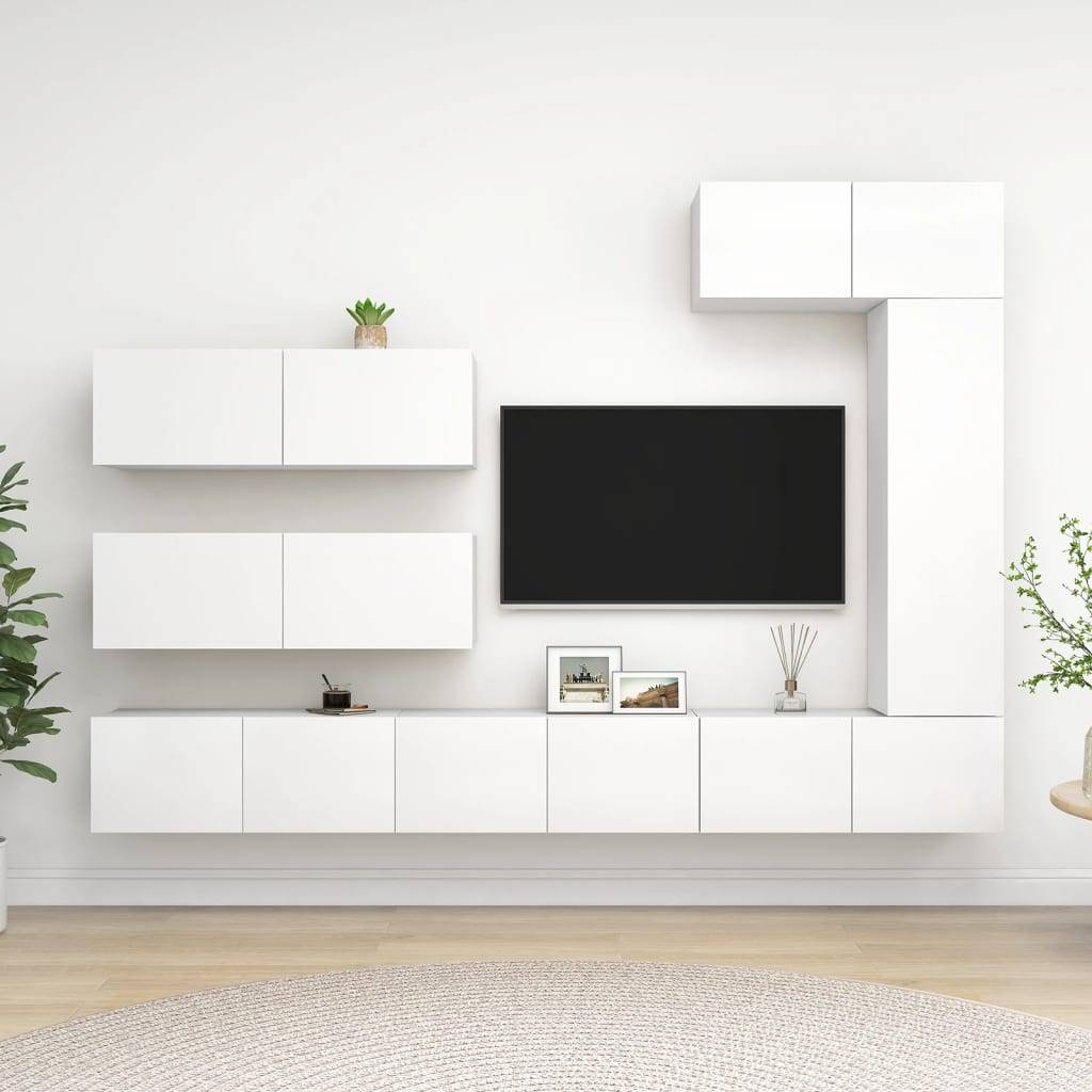 vidaXL 7-tlg. TV-Schrank-Set Weiß Holzwerkstoff