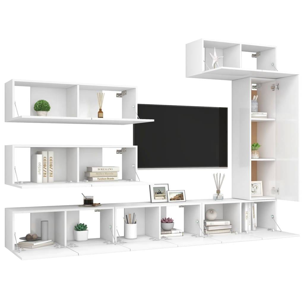 vidaXL 7-tlg. TV-Schrank-Set Weiß Holzwerkstoff
