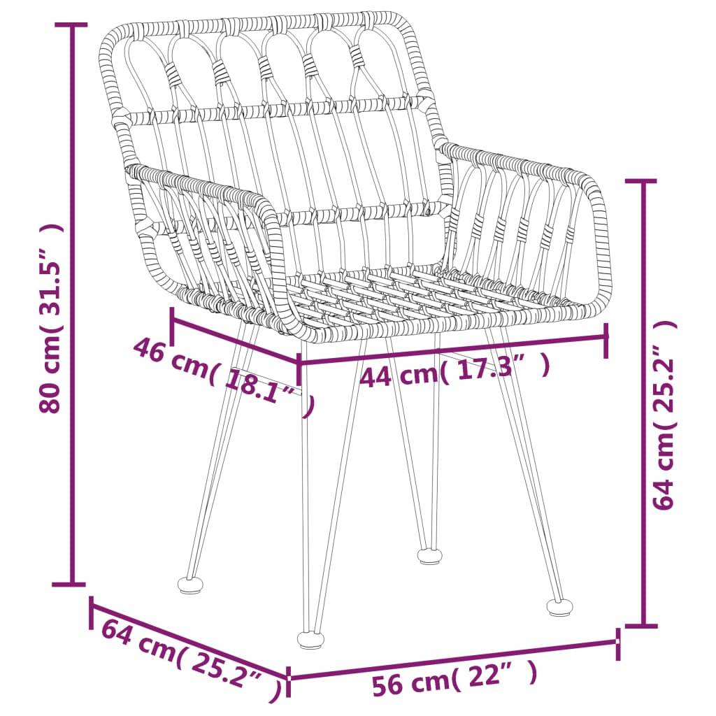 vidaXL Gartenstühle 2 Stk. mit Armlehnen Schwarz 56x64x80 cm PE-Rattan