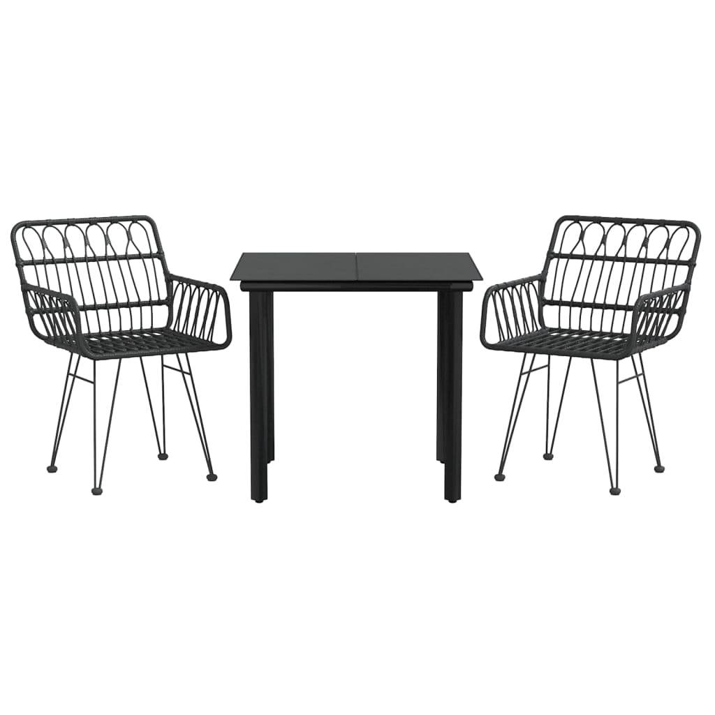 vidaXL 3-tlg. Garten-Essgruppe Schwarz Poly Rattan