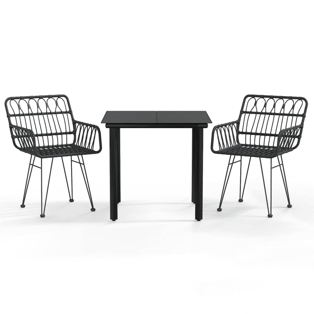 vidaXL 3-tlg. Garten-Essgruppe Schwarz Poly Rattan