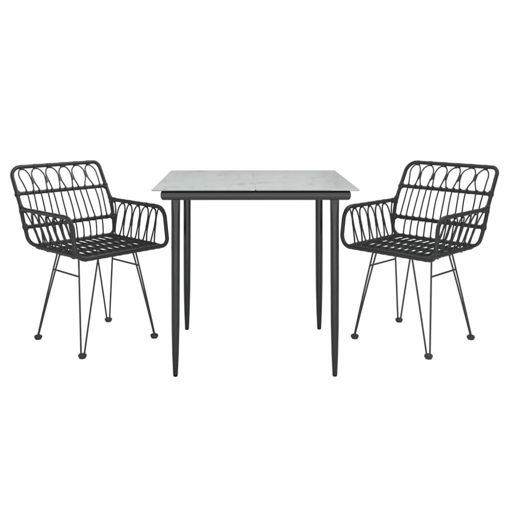 vidaXL 3-tlg. Garten-Essgruppe Schwarz Poly Rattan