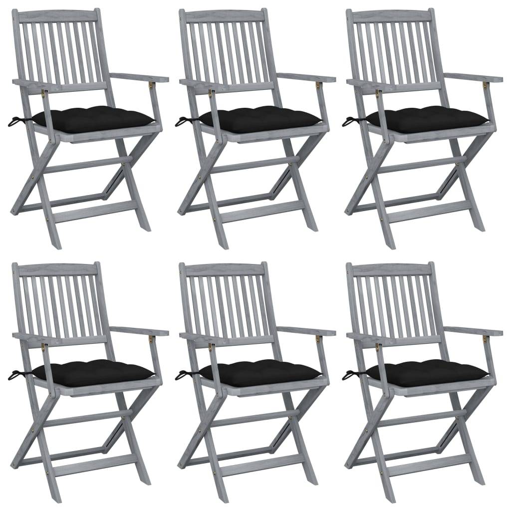 vidaXL Klappbare Gartenstühle 6 Stk. mit Kissen Massivholz Akazie
