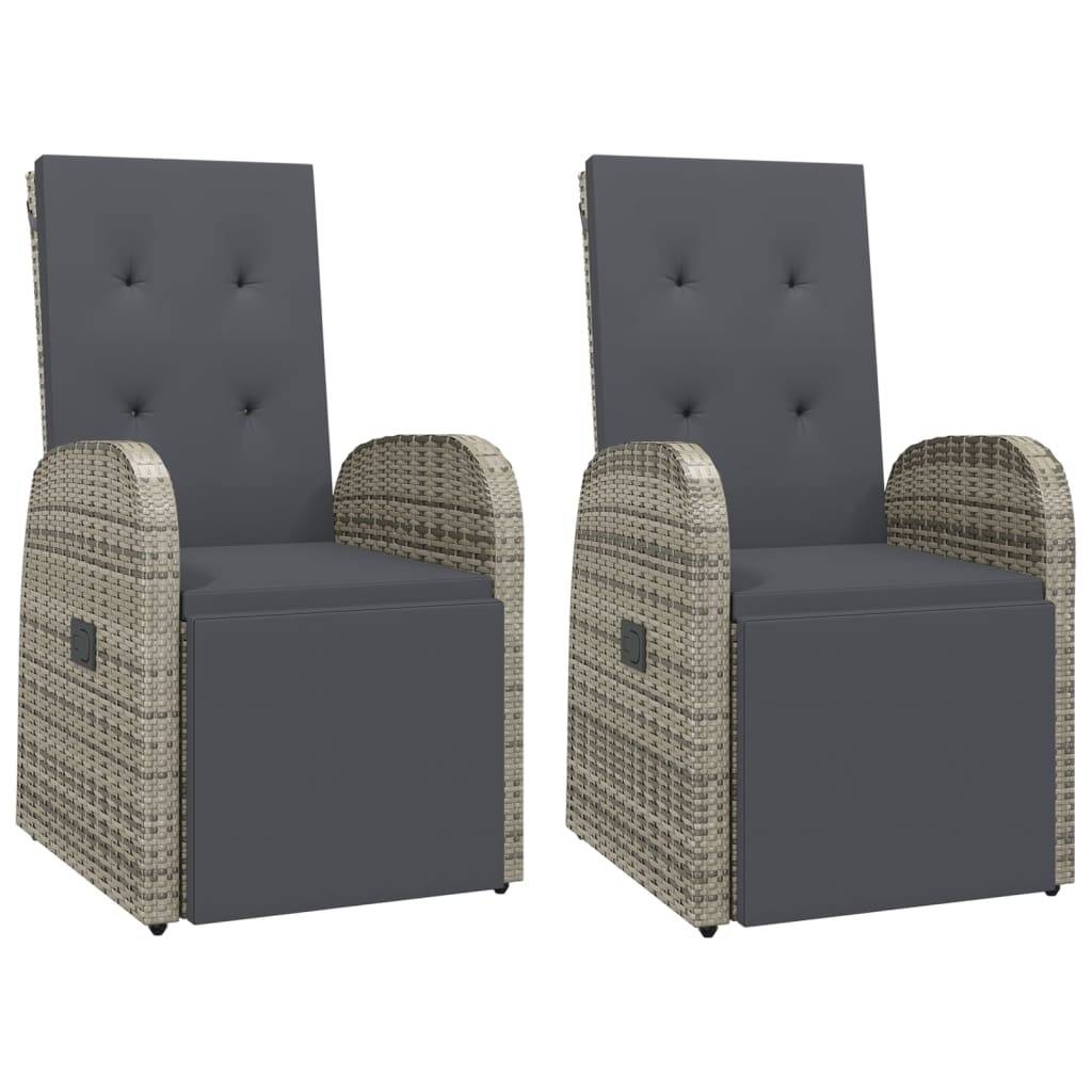 vidaXL Garten-Liegestühle mit Kissen 2 Stk. Grau Poly Rattan