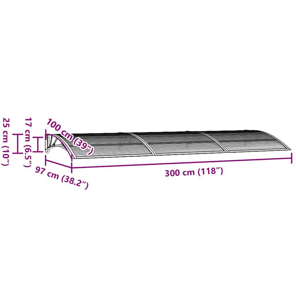 vidaXL Türvordach Schwarz 300x100 cm Polycarbonat