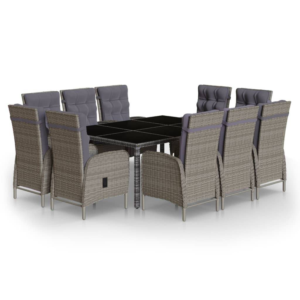 vidaXL 11-tlg. Garten-Essgruppe Poly Rattan Grau