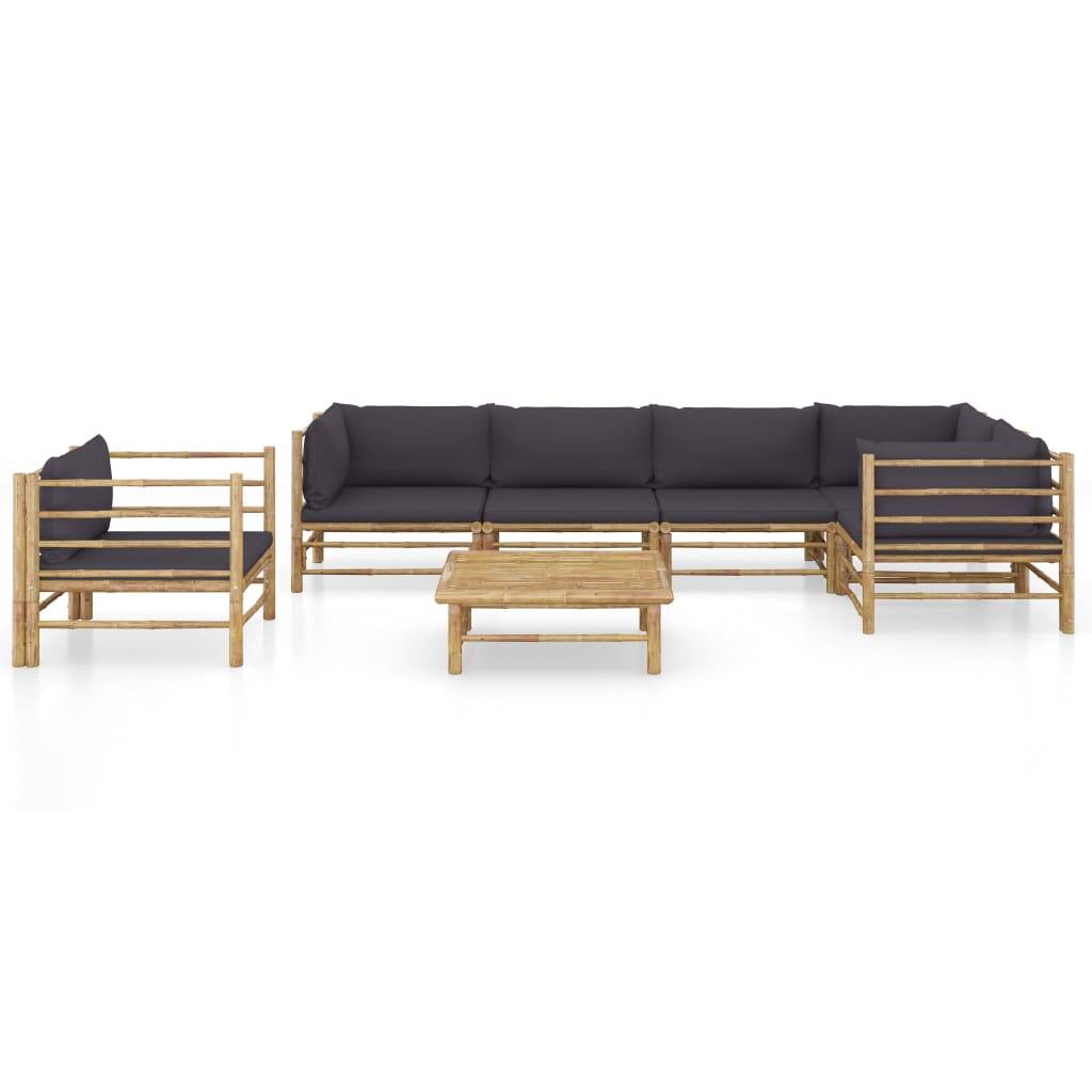 vidaXL 7-tlg. Garten-Lounge-Set mit Dunkelgrauen Kissen Bambus