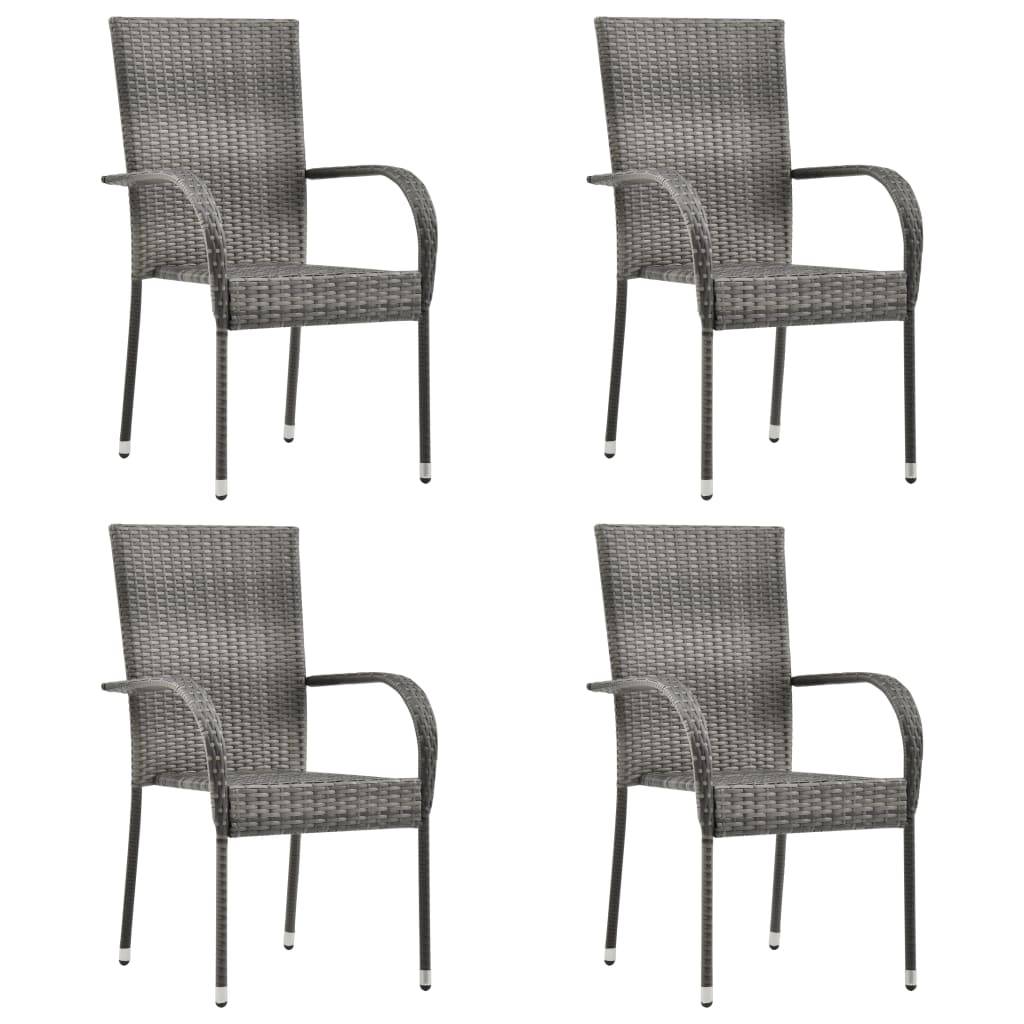 vidaXL Gartenstühle Stapelbar 4 Stk. Grau Poly Rattan