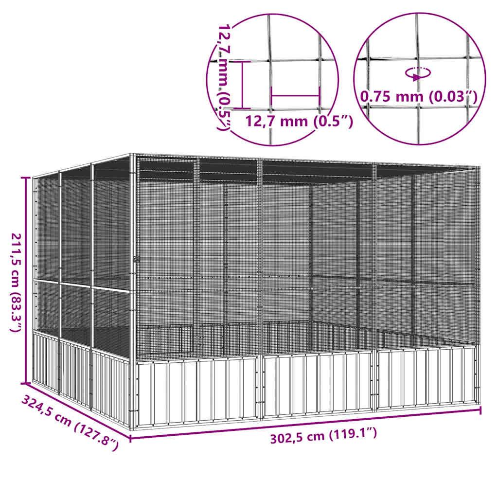 vidaXL Vogelkäfig Anthrazit 302,5x324,5x211,5 cm Verzinkter Stahl