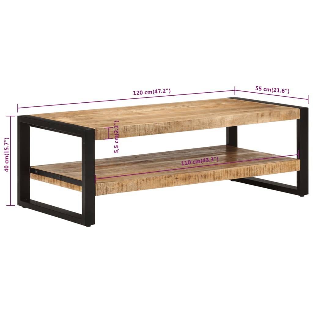 vidaXL Couchtisch 120x55x40 cm Massivholz Mango