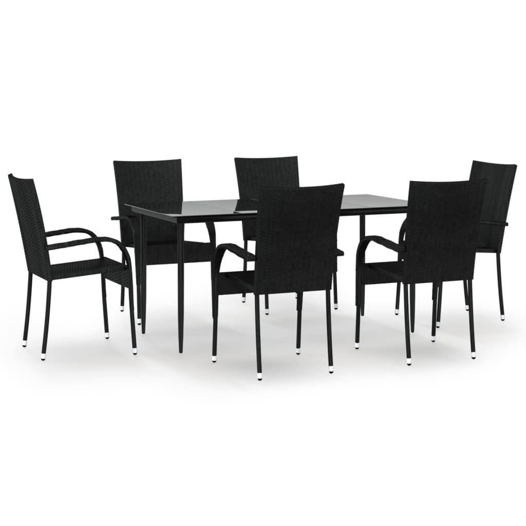 vidaXL 7-tlg. Garten-Essgruppe Schwarz Poly Rattan