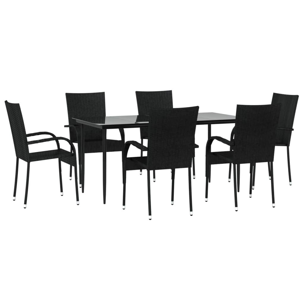 vidaXL 7-tlg. Garten-Essgruppe Schwarz Poly Rattan