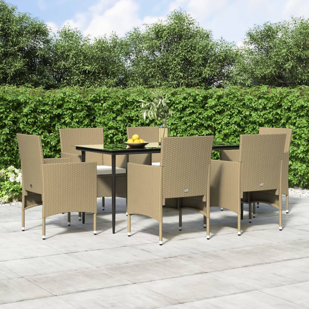 vidaXL 7-tlg. Garten-Essgruppe mit Kissen Beige und Schwarz