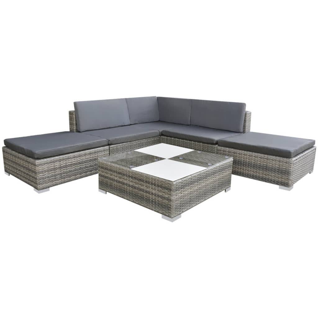 vidaXL 6-tlg. Garten-Lounge-Set mit Kissen Poly Rattan Grau