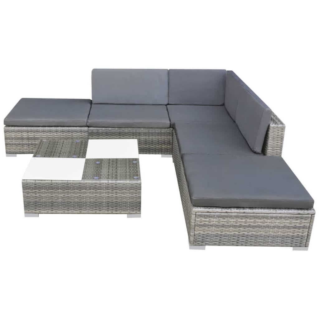 vidaXL 6-tlg. Garten-Lounge-Set mit Kissen Poly Rattan Grau