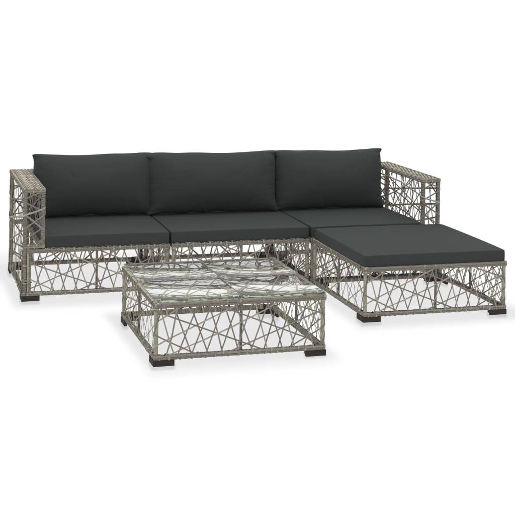 vidaXL 5-tlg. Garten-Lounge-Set mit Kissen Poly Rattan Grau
