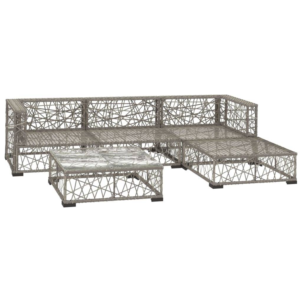 vidaXL 5-tlg. Garten-Lounge-Set mit Kissen Poly Rattan Grau