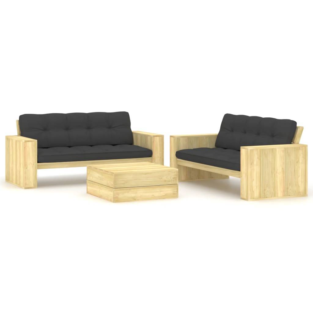 vidaXL 3-tlg. Garten-Lounge-Set mit Kissen Kiefernholz Imprägniert