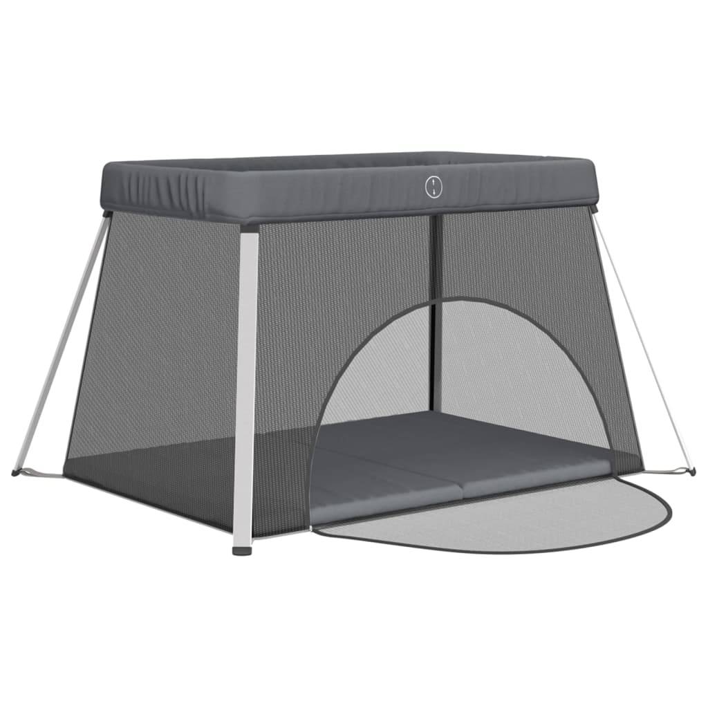 vidaXL Baby-Laufstall mit Matratze Dunkelgrau Leinenstoff