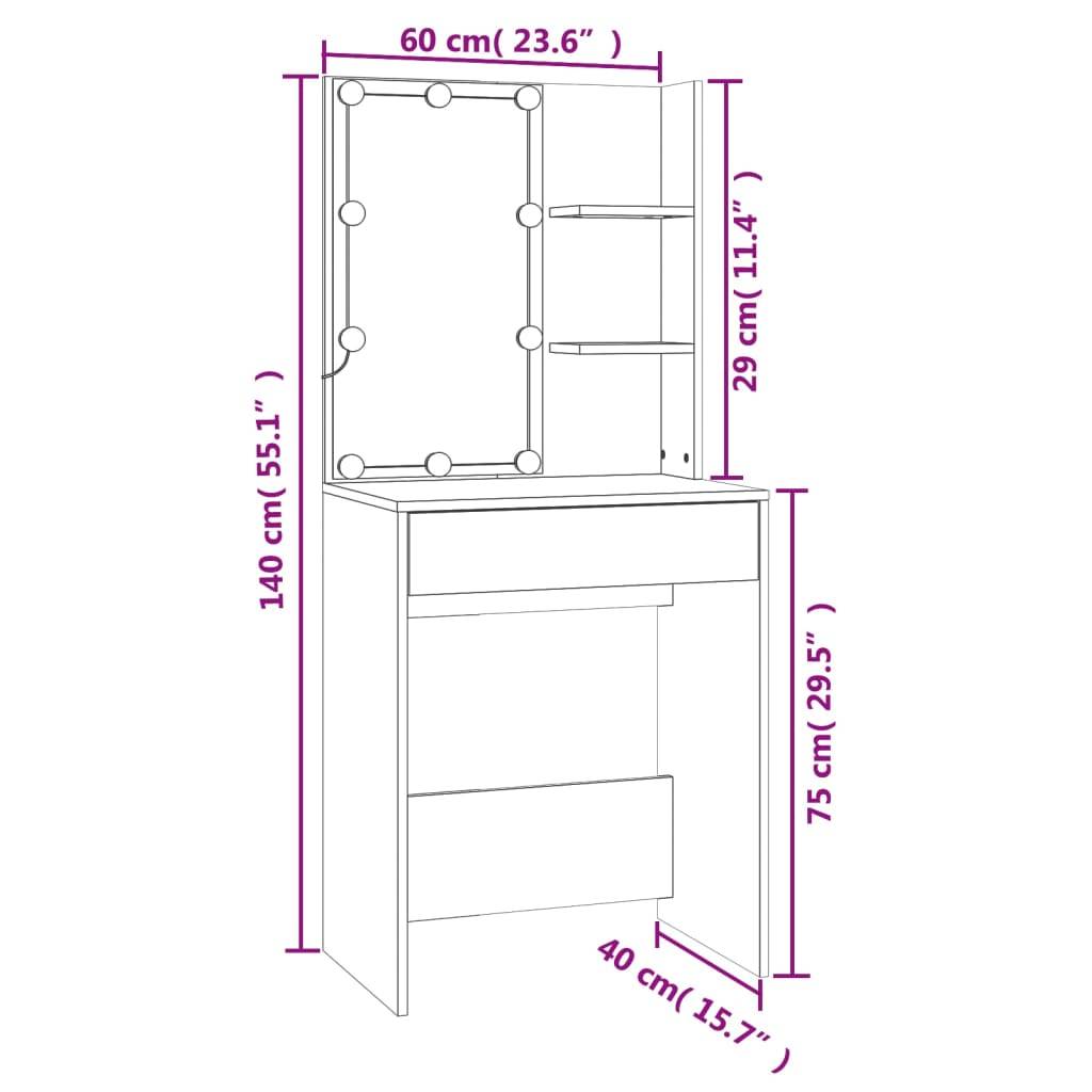 vidaXL LED-Schminktisch mit Schrank Sonoma-Eiche Holzwerkstoff