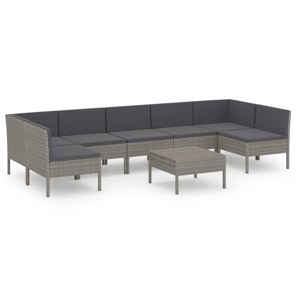 vidaXL 8-tlg. Garten-Lounge-Set mit Auflagen Poly Rattan Grau