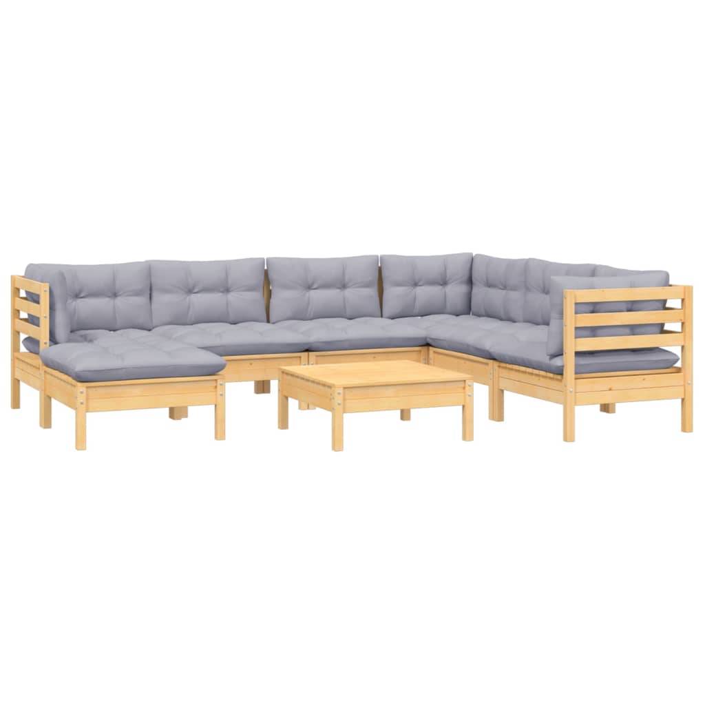 vidaXL 8-tlg. Garten-Lounge-Set mit Grauen Kissen Kiefer Massivholz