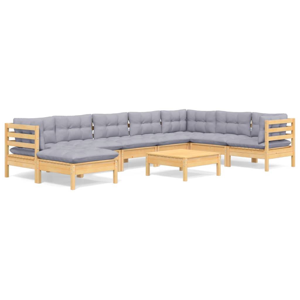 vidaXL 9-tlg. Garten-Lounge-Set mit Grauen Kissen Kiefer Massivholz