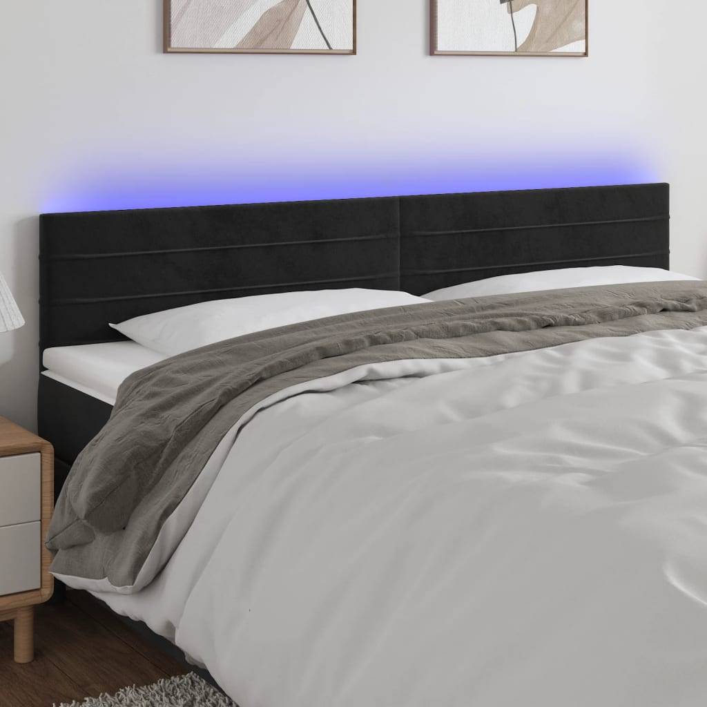 vidaXL LED Kopfteil Schwarz 180x5x78/88 cm Samt