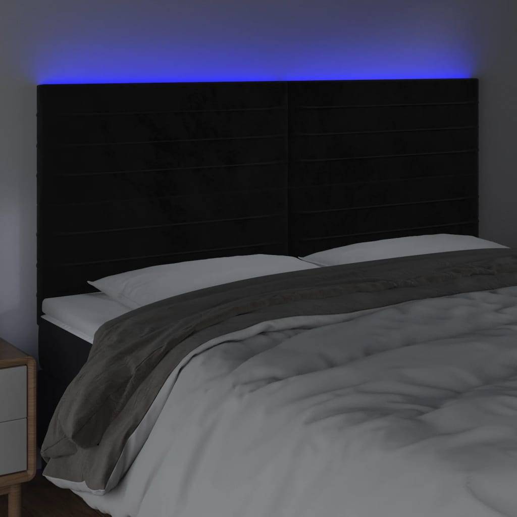 vidaXL LED Kopfteil Schwarz 180x5x118/128 cm Samt
