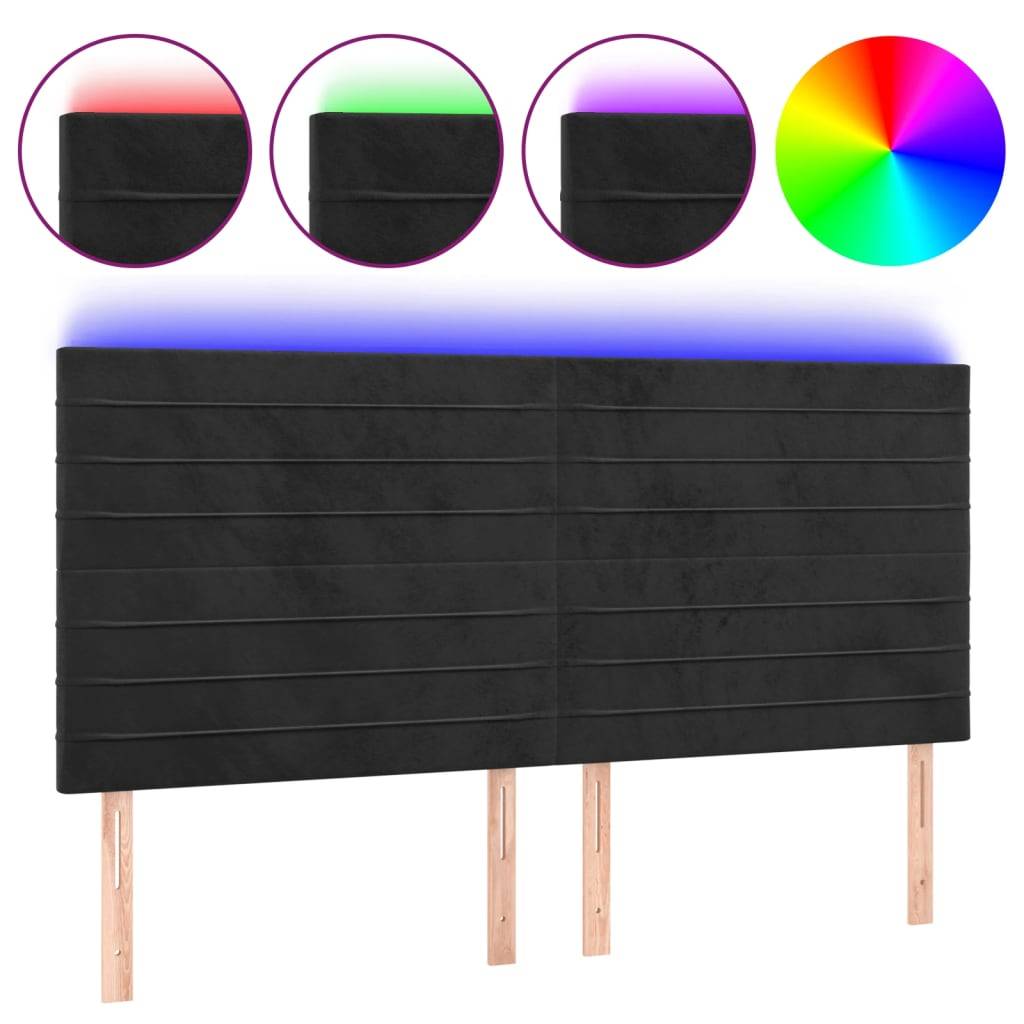 vidaXL LED Kopfteil Schwarz 180x5x118/128 cm Samt