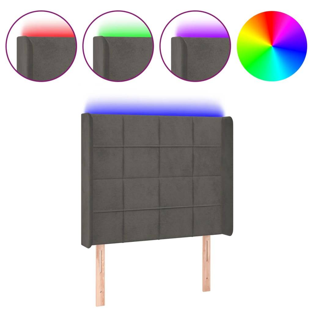 vidaXL LED Kopfteil Dunkelgrau 93x16x118/128 cm Samt