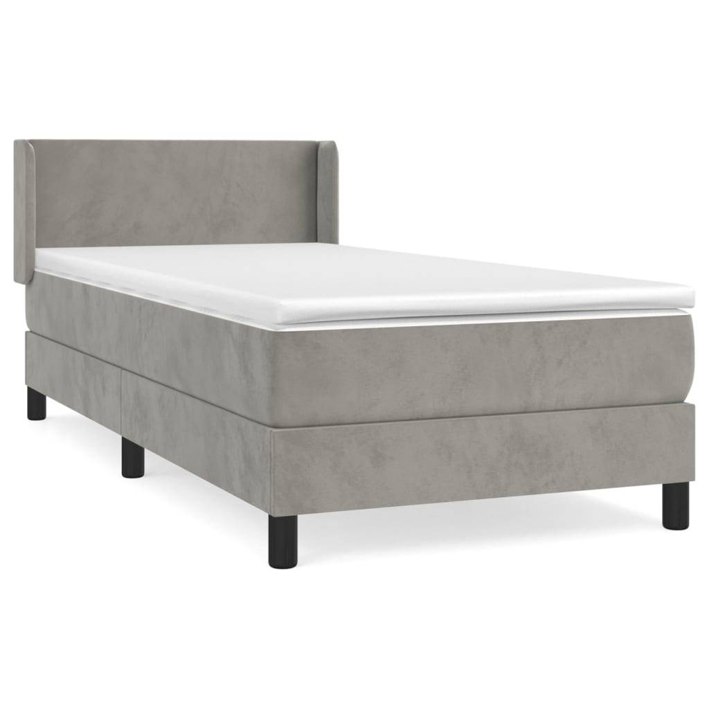 vidaXL Boxspringbett mit Matratze Hellgrau 90x200 cm Samt