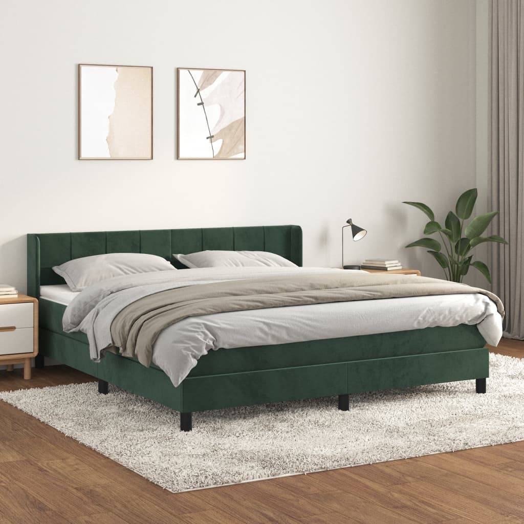 vidaXL Boxspringbett mit Matratze Dunkelgrün 160x200 cm Samt