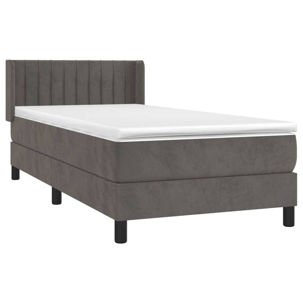 vidaXL Boxspringbett mit Matratze Dunkelgrau 90x200 cm Samt