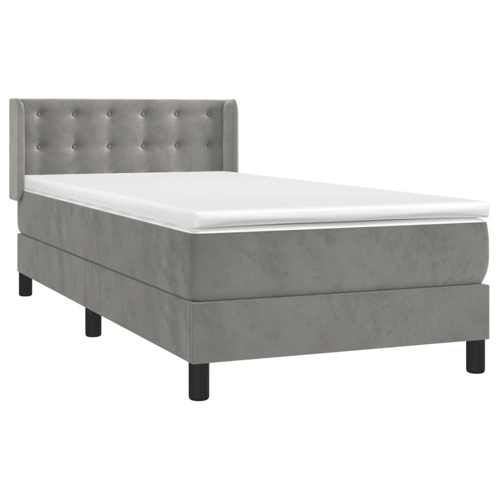 vidaXL Boxspringbett mit Matratze Hellgrau 90x190 cm Samt