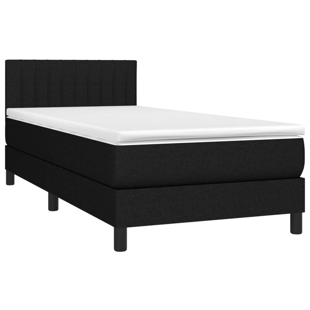 vidaXL Boxspringbett mit Matratze &amp; LED Schwarz 90x200 cm Stoff