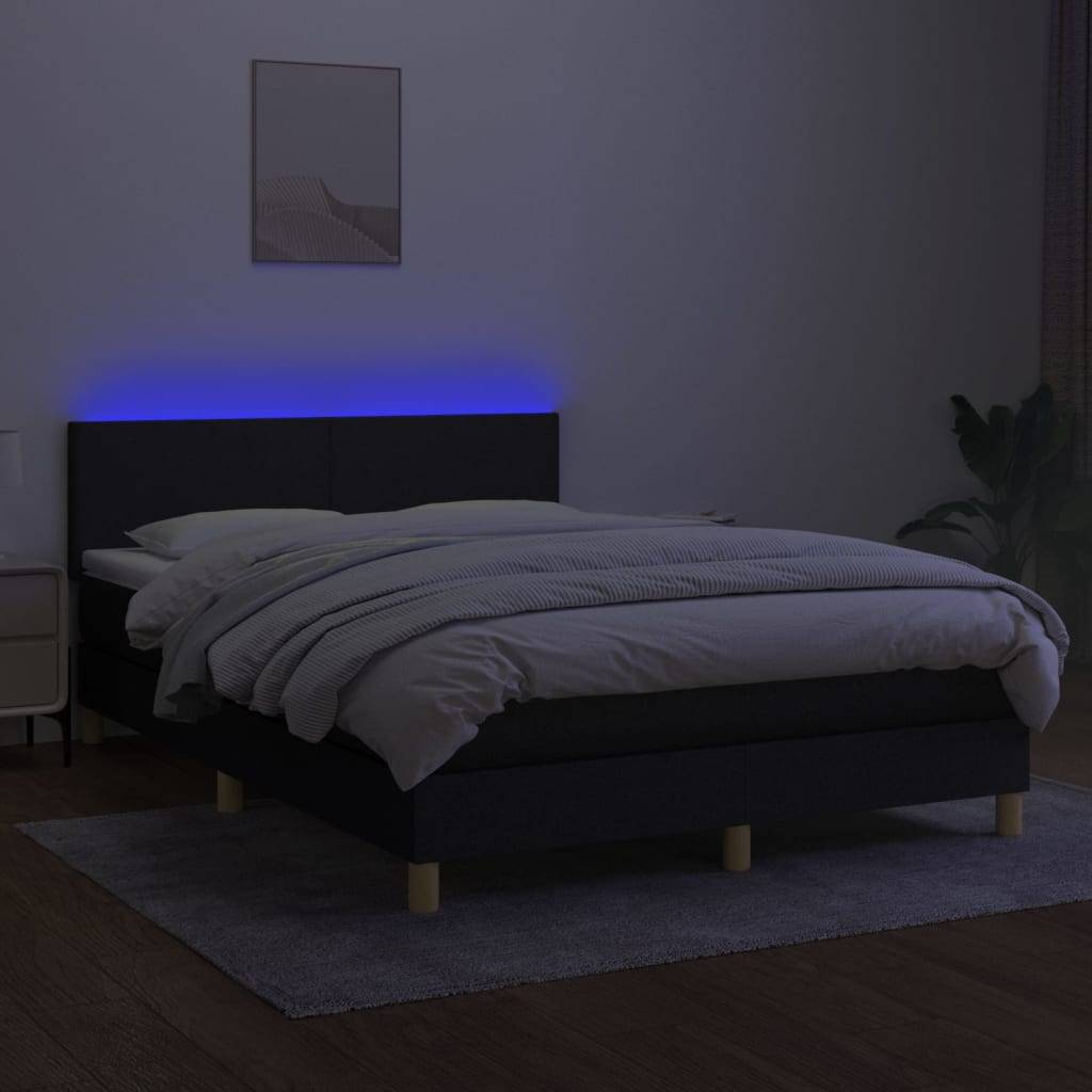 vidaXL Boxspringbett mit Matratze & LED Schwarz 140x190 cm Stoff