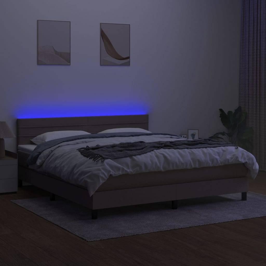 vidaXL Boxspringbett mit Matratze & LED Taupe 160x200 cm Stoff