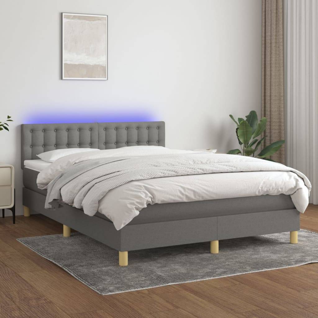 vidaXL Boxspringbett mit Matratze & LED Dunkelgrau 140x190 cm Stoff