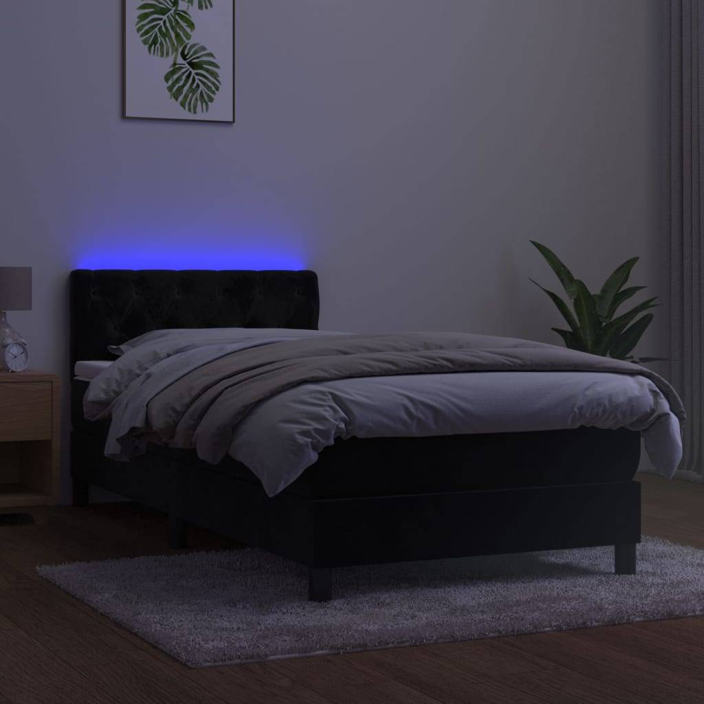 vidaXL Boxspringbett mit Matratze & LED Schwarz 80x200 cm Samt